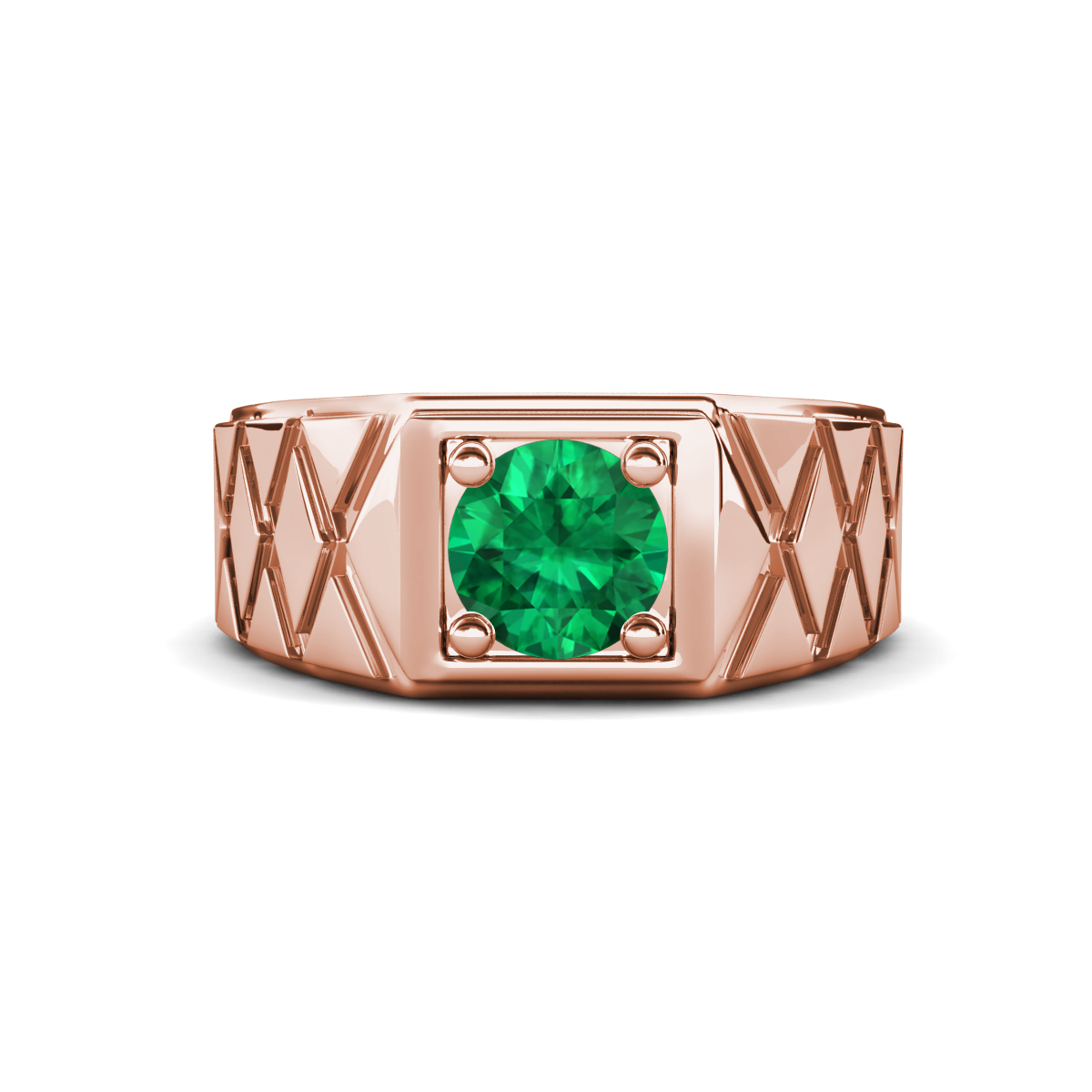 Jabari 0.80 ct Emerald (6.00 mm) Criss Cross Design Shank Solitaire Men Band (9.5 mm) 